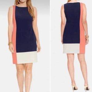 NWT Lauren Ralph Lauren Navy Coral Color Block Shift Coctail Classic Dress‎ 16